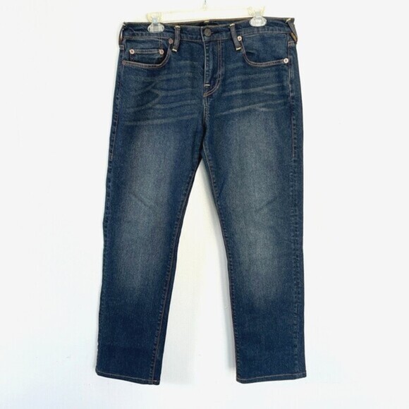 True Religion Mens Blue Geno Relaxed Slim Jeans Size 32W Horseshoe Stitch Pocket - Picture 1 of 11